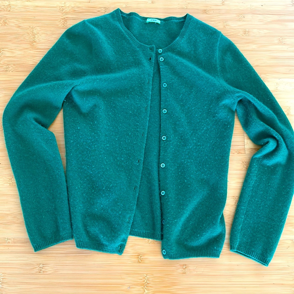 J Crew Kelly green cashmere cardigan classic sweater size small